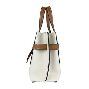 Loewe Top Brown Bag Beige White Leather 2way Gate Shoulder Handle